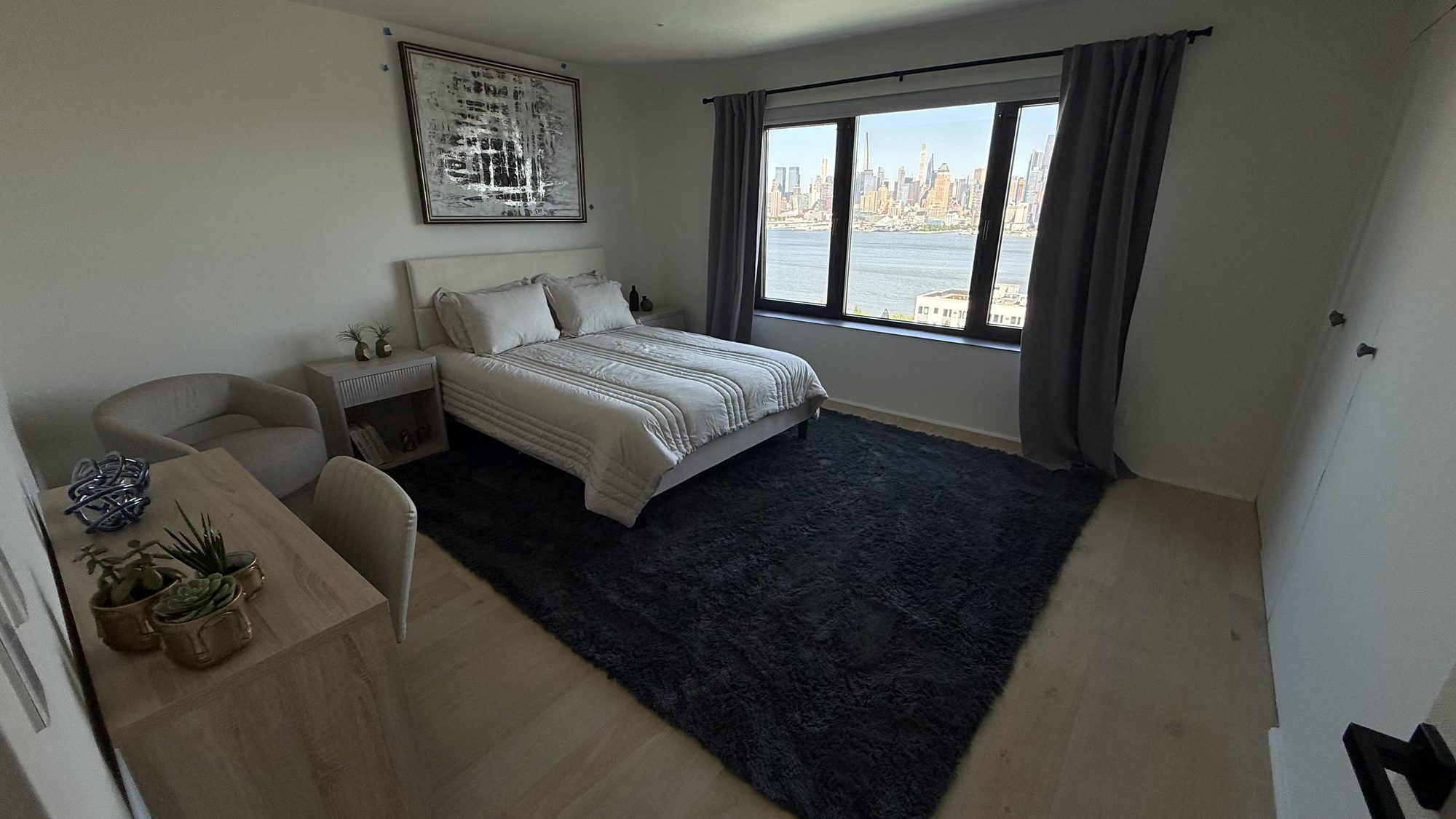 Bedroom with skyline views