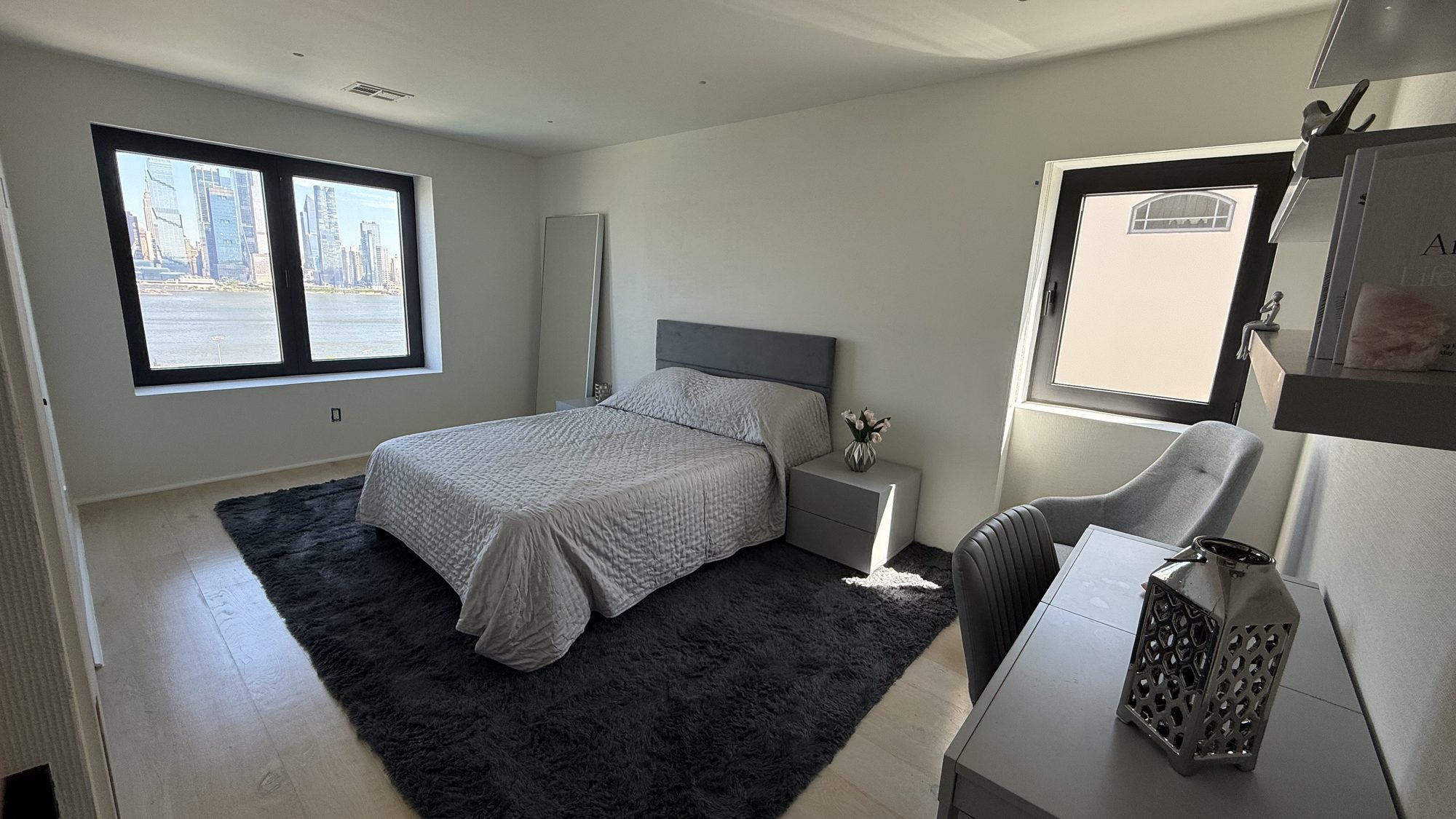 Bedroom with upholstered bed