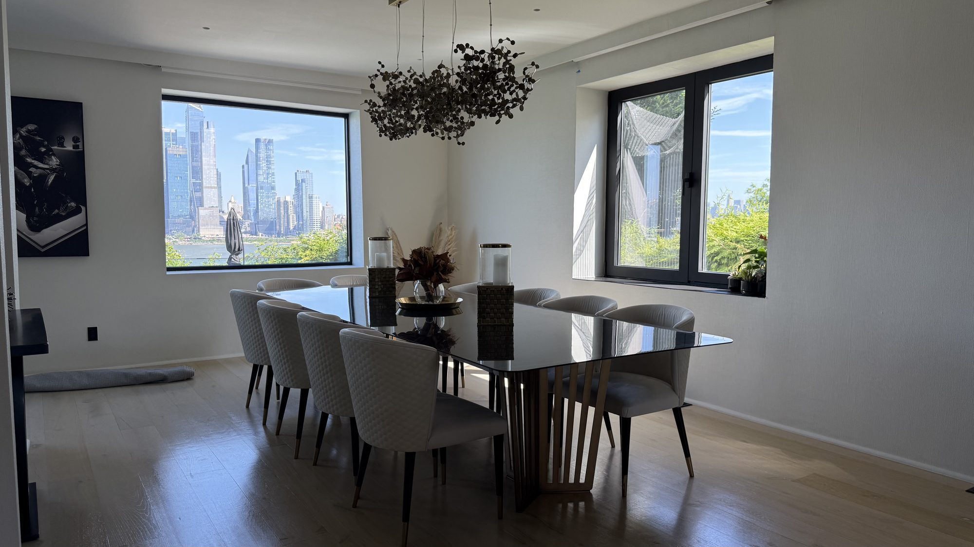 Dining area with skyline view