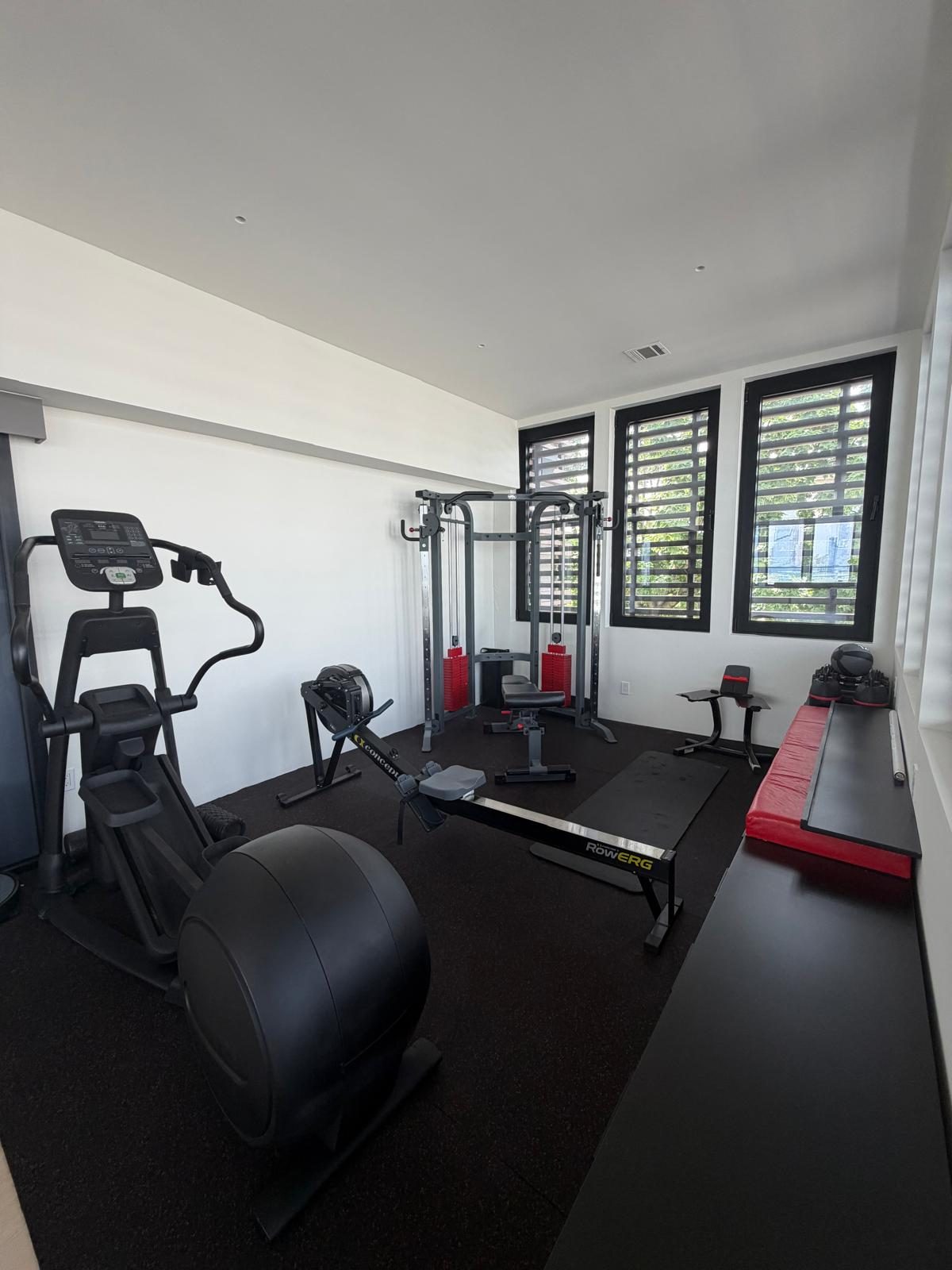 Private home gym with skyline views