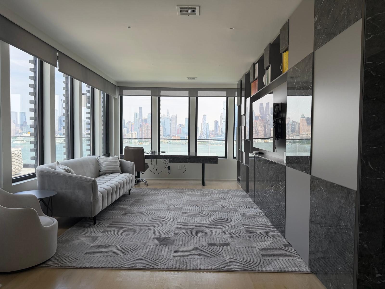 Home office with skyline views