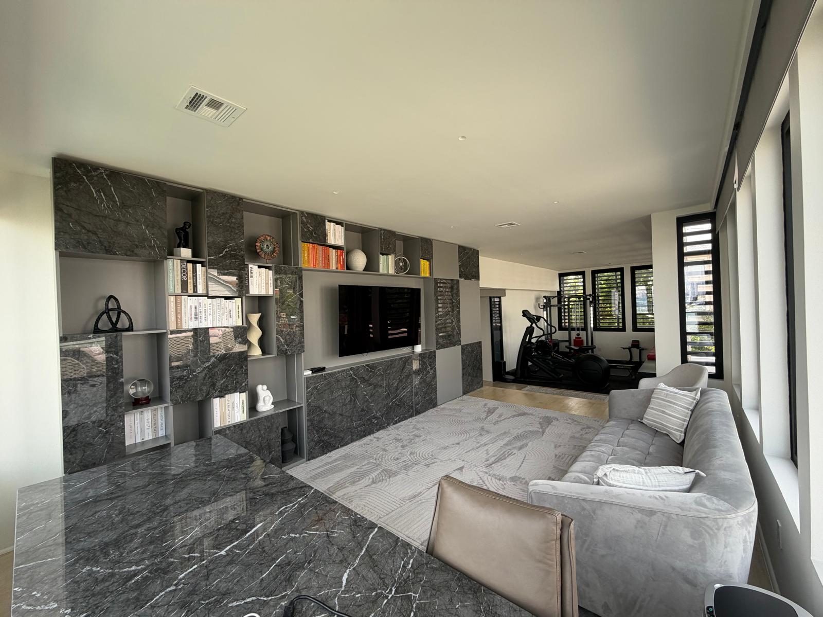 Library with marble feature wall